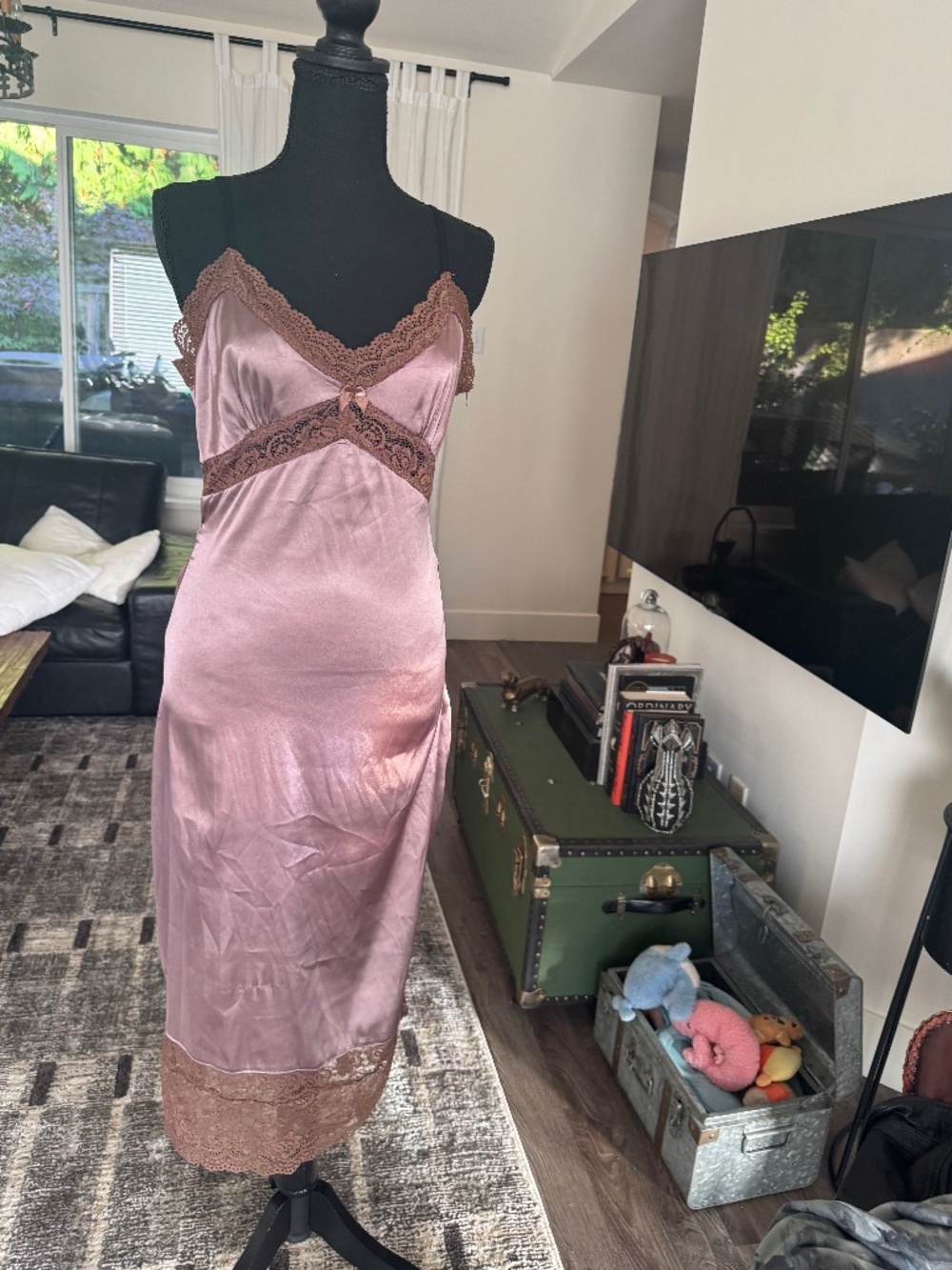 Tunnel Vision Y2K Satin & Lace Slip Midi Dress – Size M